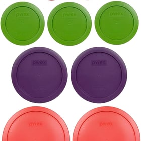Pyrex (2) 7202-PC 1-Cup Red, (3) 7200-PC 2-Cup Lawn Green, (2) 7201-PC 4-Cup Purple, & (2) 7402-PC 6/7-Cup Red Lids - Made in USA