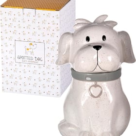 SPOTTED DOG GIFT COMPANY Ceramic Cookie Jar with Lid, Large Dog Treat Jar for Cookies & Biscuits, Cute Novelty Storage Container for Kitchen Counter, Gifts for Dog Lovers - 49oz White