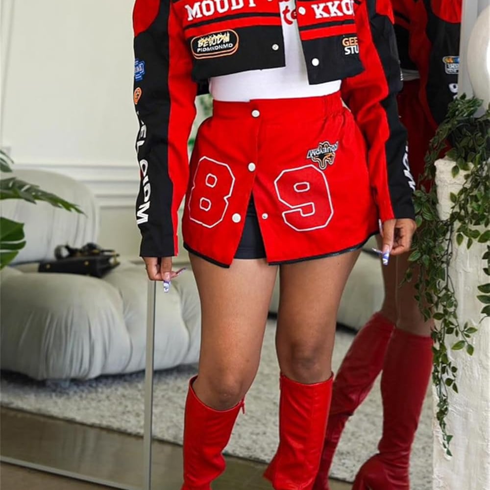 Women Varsity Jacket Motorcycle Detachable Letter Graphic Racer Vintage Colorblock Baseball Coats Streetwear