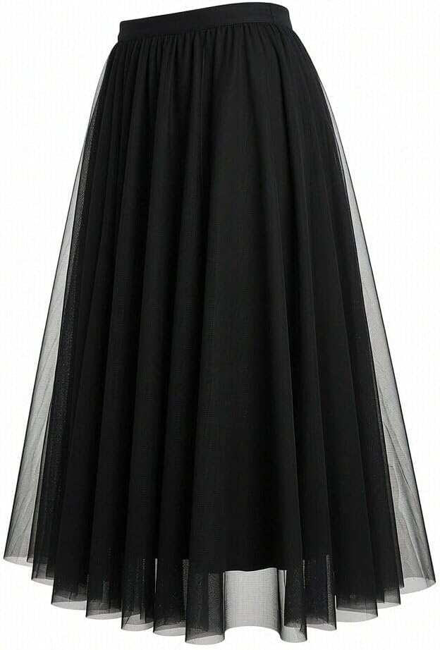 3-Season Women's Tulle Skirt Elastic High Waist A-Line Layered Flowy Long Tutu | Date Night Fall Party Casual Wear