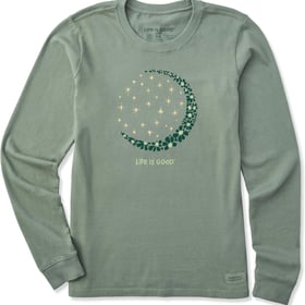 Life is Good Women's Crusher Tee Shirt, Long Sleeve Cotton Graphic T-Shirts, Crescent Moon Daisies