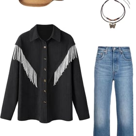 Womens Corduroy Nashville Sparkly Rhinestone Fringe Shacket Concert Outfits Long Sleeves Spakle Tassel Shirt Jacket