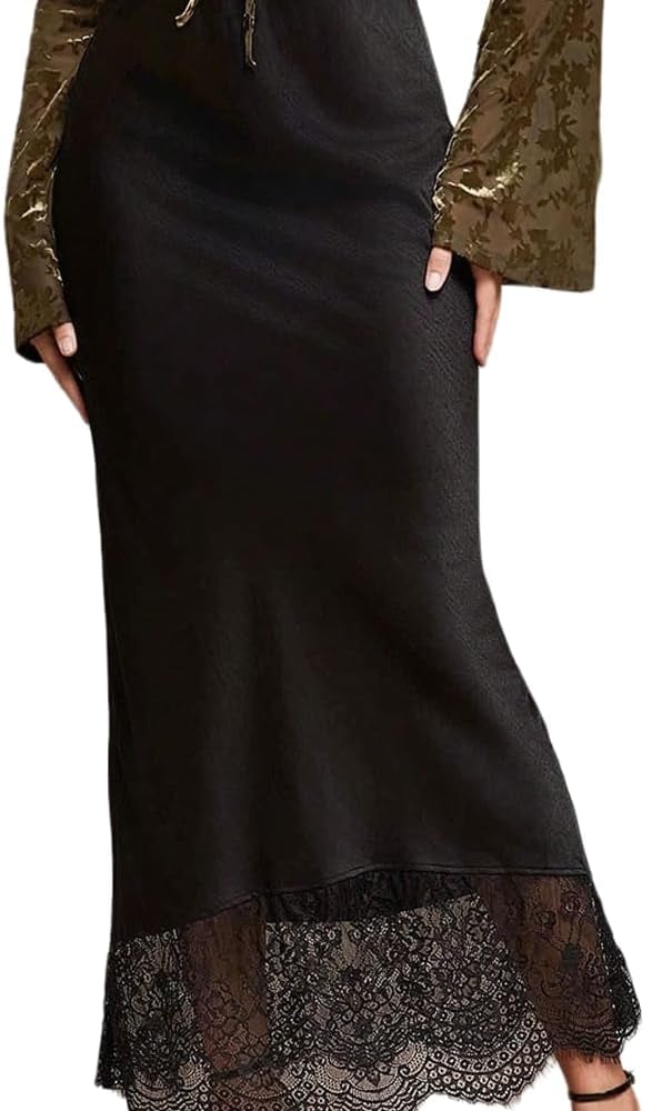 Women's Elegant Lace Maxi Skirt Low Rise Formal Wedding Guest Fishtail Skirt