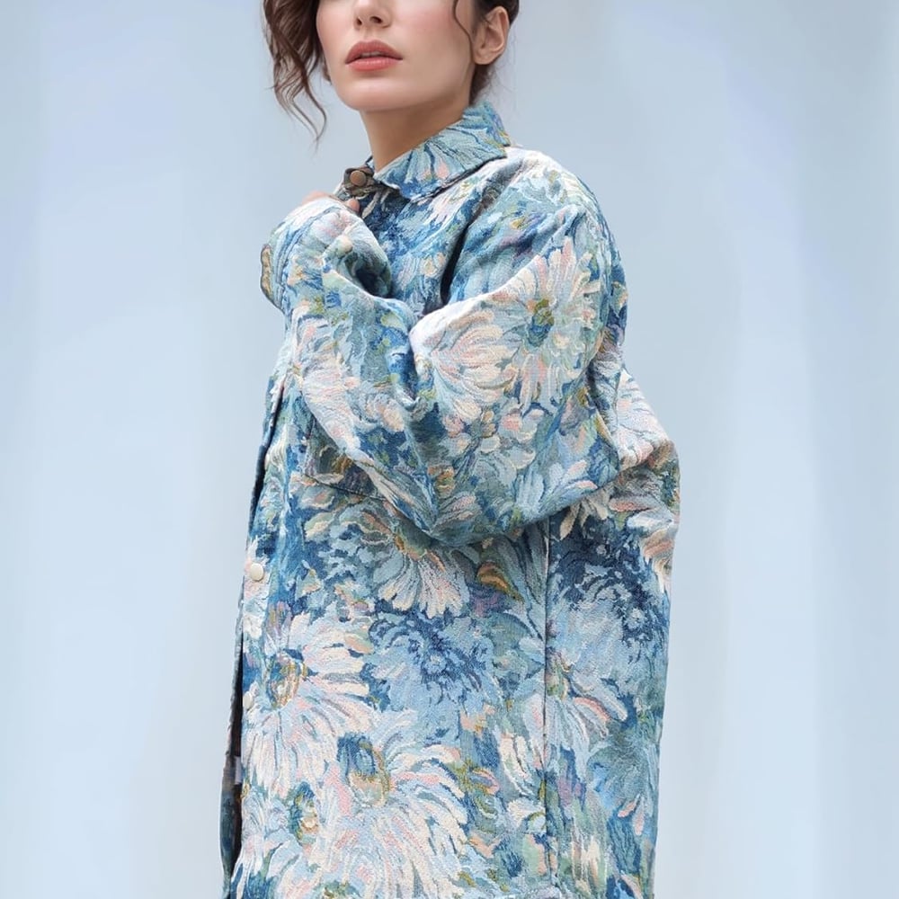 Casual Floral Shacket Cute Flower Pattern Jacquard Loose Shirt denim Canvas Jacket Button Coat Fancy Tops