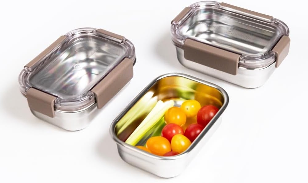 LocknLock Stainless Steel Food Storage Containers with Lids, Metal Lunch Boxes, Leak-Proof, Microwave, Freezer and Dishwasher Safe, 3-Piece Set, 3 x 310ml