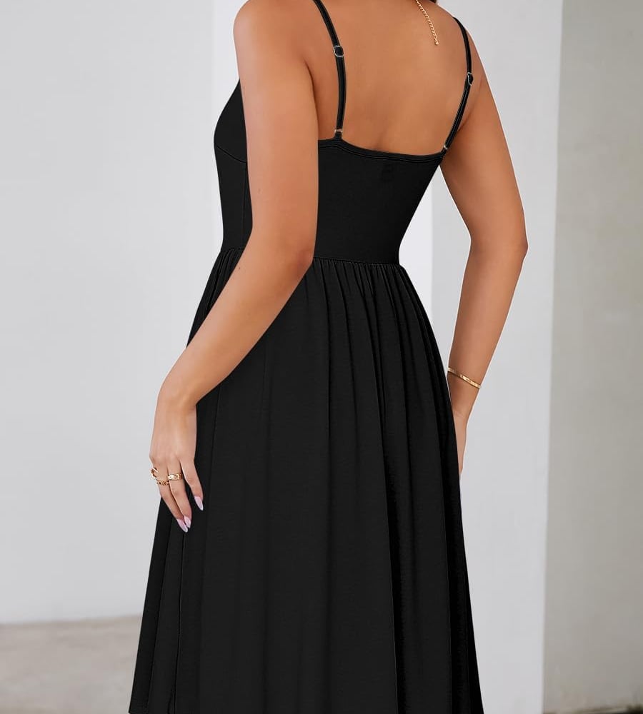 Casual Dresses for Women Sleeveless Cotton Summer Beach Dress A Line Spaghetti Strap Sundresses with Pockets