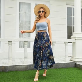 Maxi Skirts for Women with Pockets Long Midi Blue Floral