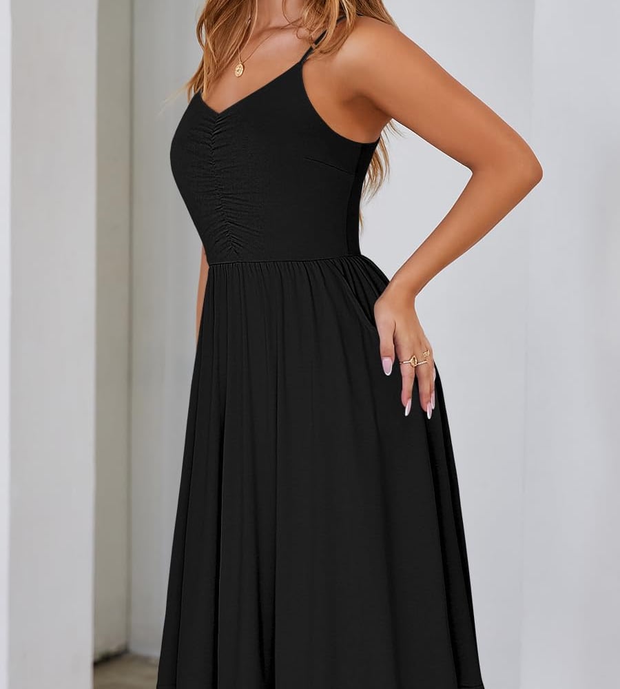 Casual Dresses for Women Sleeveless Cotton Summer Beach Dress A Line Spaghetti Strap Sundresses with Pockets