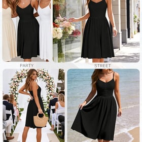 Casual Dresses for Women Sleeveless Cotton Summer Beach Dress A Line Spaghetti Strap Sundresses with Pockets