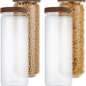 CertBuy 4 Pack 42OZ Glass Food Storage Jars with Lids, Glass Jars with Wooden Lids, Food Containers with Airtight for Pasta, Cookies, Nuts, Coffee, Cereal, Flour, Screw On Kitchen Jars