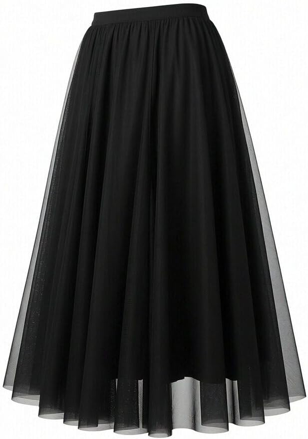 3-Season Women's Tulle Skirt Elastic High Waist A-Line Layered Flowy Long Tutu | Date Night Fall Party Casual Wear