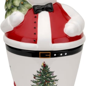 Spode Christmas Tree Mr. Snowman Cookie Jar - 10" Dolomite Christmas Cookie Jar with Lid - Winter-Themed Candy Jar for Kitchen Counter, Holiday Cookie Container, Festive Kitchen Decor, Seasonal Gift