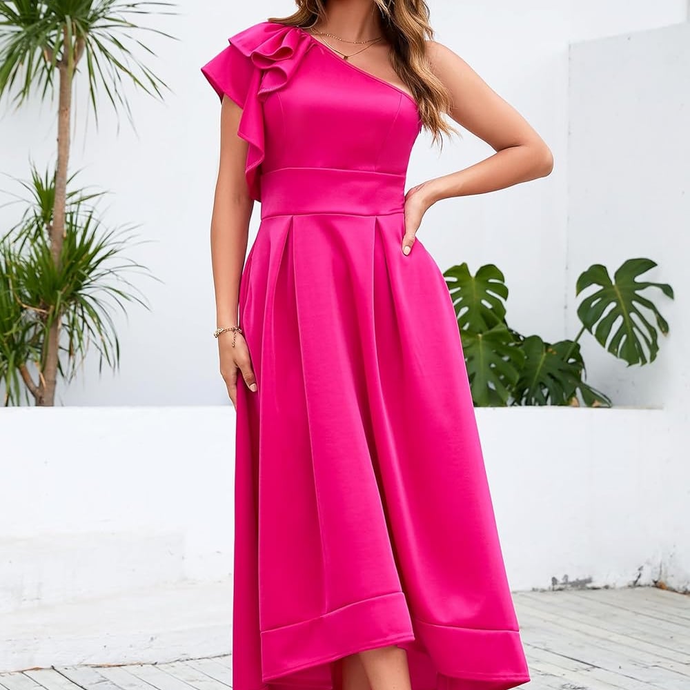 Ruffle Sleeve Dress Asymmetrical Neckline Women's Dress Cocktail Evening Party Dress