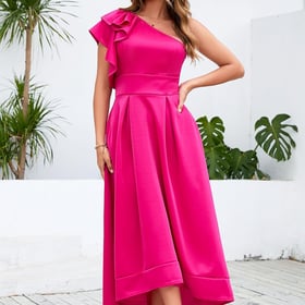 Ruffle Sleeve Dress Asymmetrical Neckline Women's Dress Cocktail Evening Party Dress