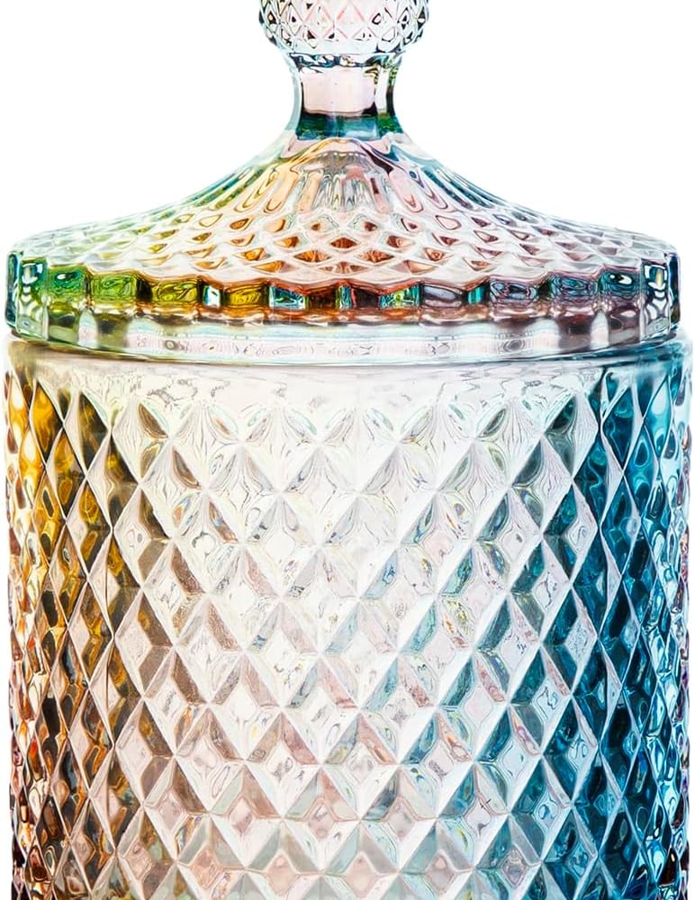 Home Basic Food Storage Organization Set-Rainbow Crystal Diamond Faceted Jar with Crystal Lid,Suitable as A Candy Dish,Cookie Tin,Biscuit Barrel,Decorative Candy Jar-16 OZ-Large