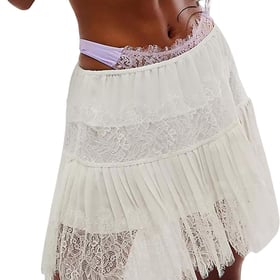 Women Tiered Lace Mini Skirt Summer Casual Elastic Pleated Lace Trim Short Skirts Underskirt Y2k Ruffle Skirt