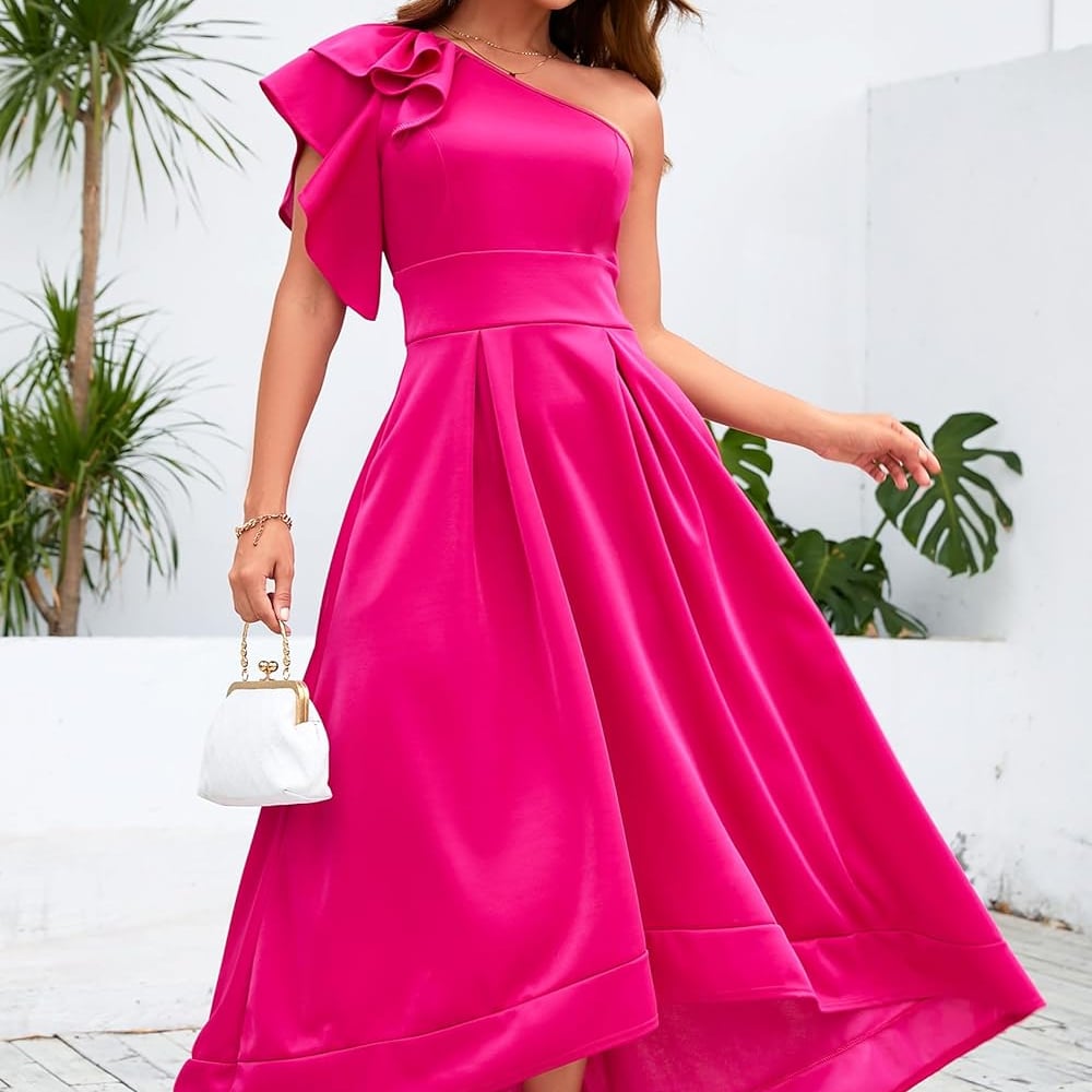 Ruffle Sleeve Dress Asymmetrical Neckline Women's Dress Cocktail Evening Party Dress