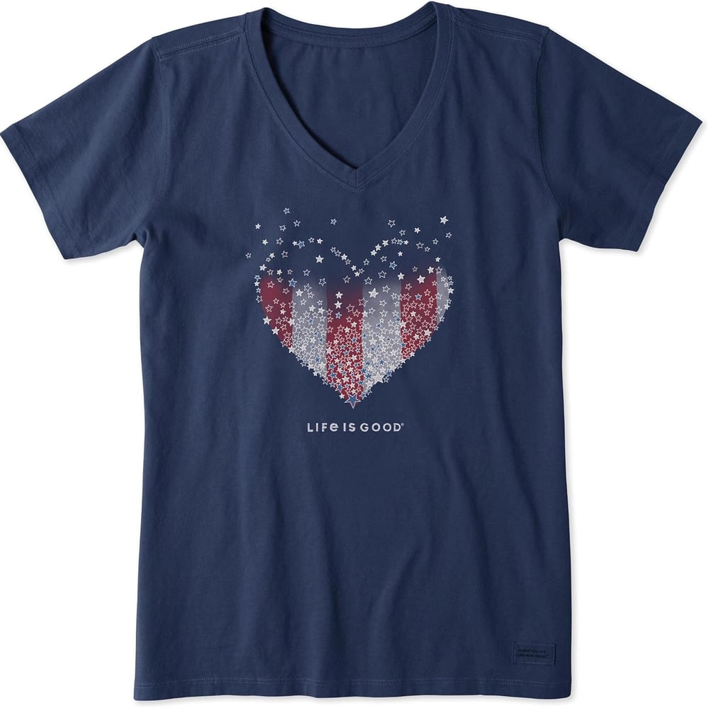 Life is Good. Womens Crusher Vee Heart Of Hearts, Jet Black