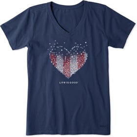 Life is Good. Womens Crusher Vee Heart Of Hearts, Jet Black