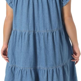 Plus Size Denim Dress for Women 2026 Summer Babydoll Ruffle Sleeve Loose Flowy Swing Pleated Jean Dresses