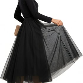 3-Season Women's Tulle Skirt Elastic High Waist A-Line Layered Flowy Long Tutu | Date Night Fall Party Casual Wear