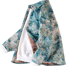 Casual Floral Shacket Cute Flower Pattern Jacquard Loose Shirt denim Canvas Jacket Button Coat Fancy Tops