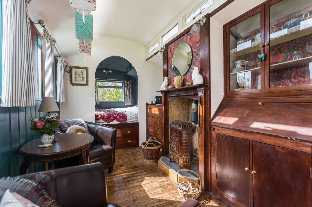 wagon, antique, interior, homely, wood burner