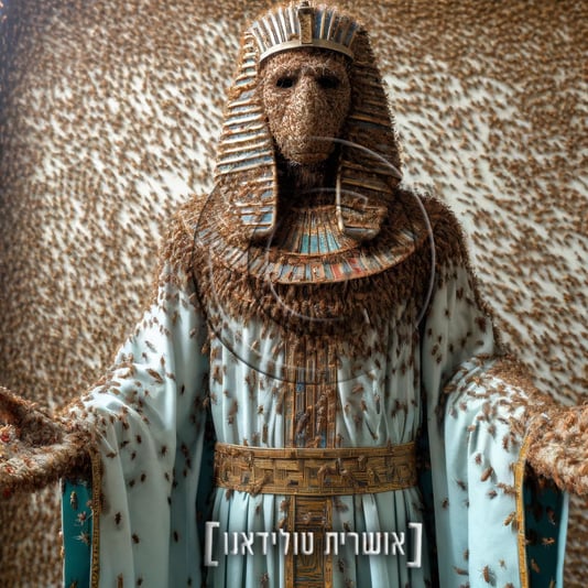 DALL·E-2024-04-10-19.39.17---Create-an-image-depicting-an-ancient-Egyptian-figure,-fully-clothed-with-a-shirt-including-long-sleeves,-overwhelmed-with-millions-of-lice