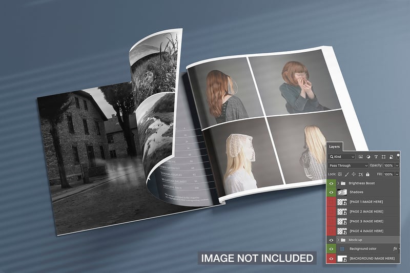 High view of opened square magazines brochure mock-up