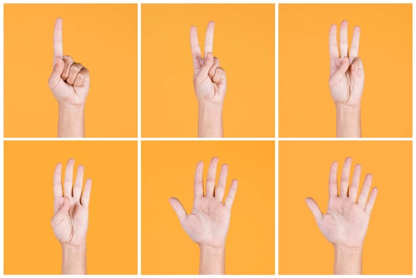 collage-one-five-fingers-count-signs-yellow-backdrop copy