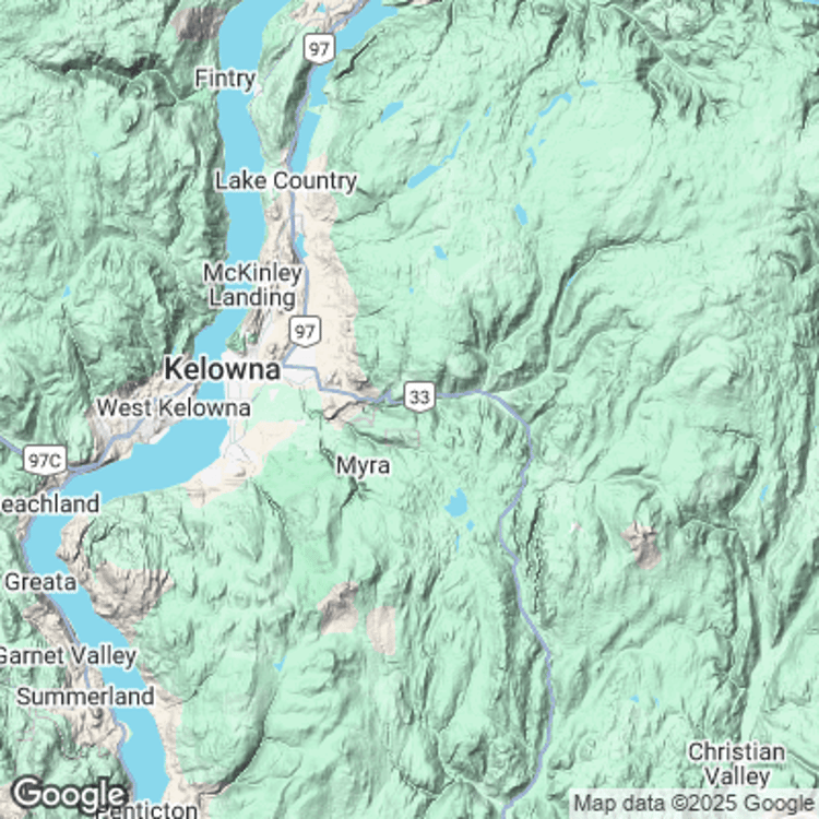 Terrain image of East Central Okanagan Electoral Area