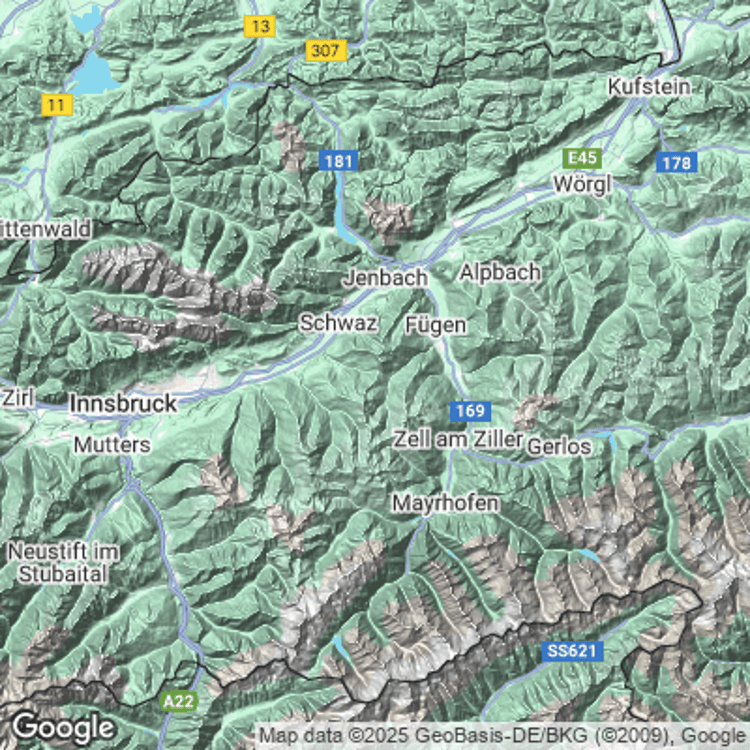 Terrain image of Bezirk Schwaz