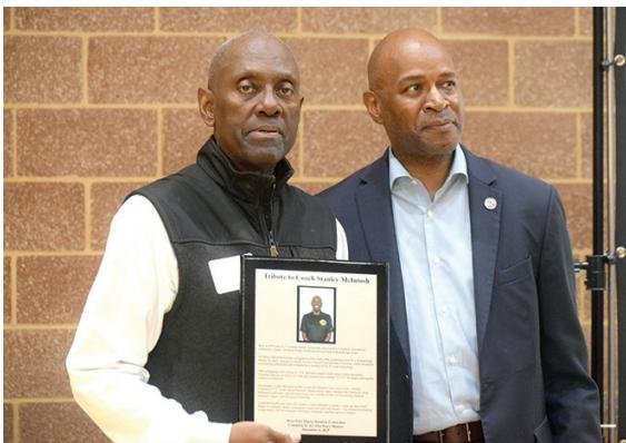 Local Swim Coach Stanley McIntosh (left) is pictured with USC Historian Dr. Bobby Donaldson