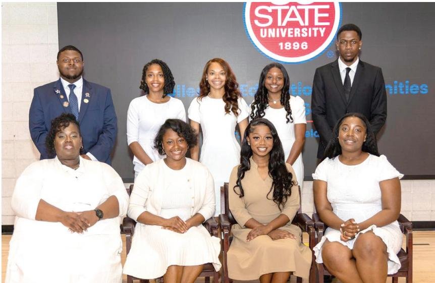 SC State’s newly inducted educators: (bottom row from left) Victoria Davis, Briana Roper, Nyasia Witter and Autumn Staggers (top row from left) Justin Smith, Jasmine Simmons, Olivia Ratliff, Tiana Murray and Javion Smith.