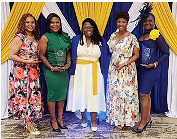 Pictured (from left): Jessica Vann, Christian Jackson, Charlene Slaughter, Ashley Young, and Dr. Andrea M. Fleming.