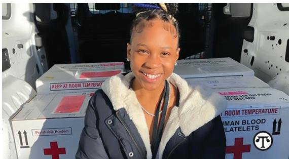 Tymia Green, who has sickle cell disease and has received 130 blood transfusions, participates in a ridealong with an American Red Cross transportation specialist to deliver blood products for hospital patients.