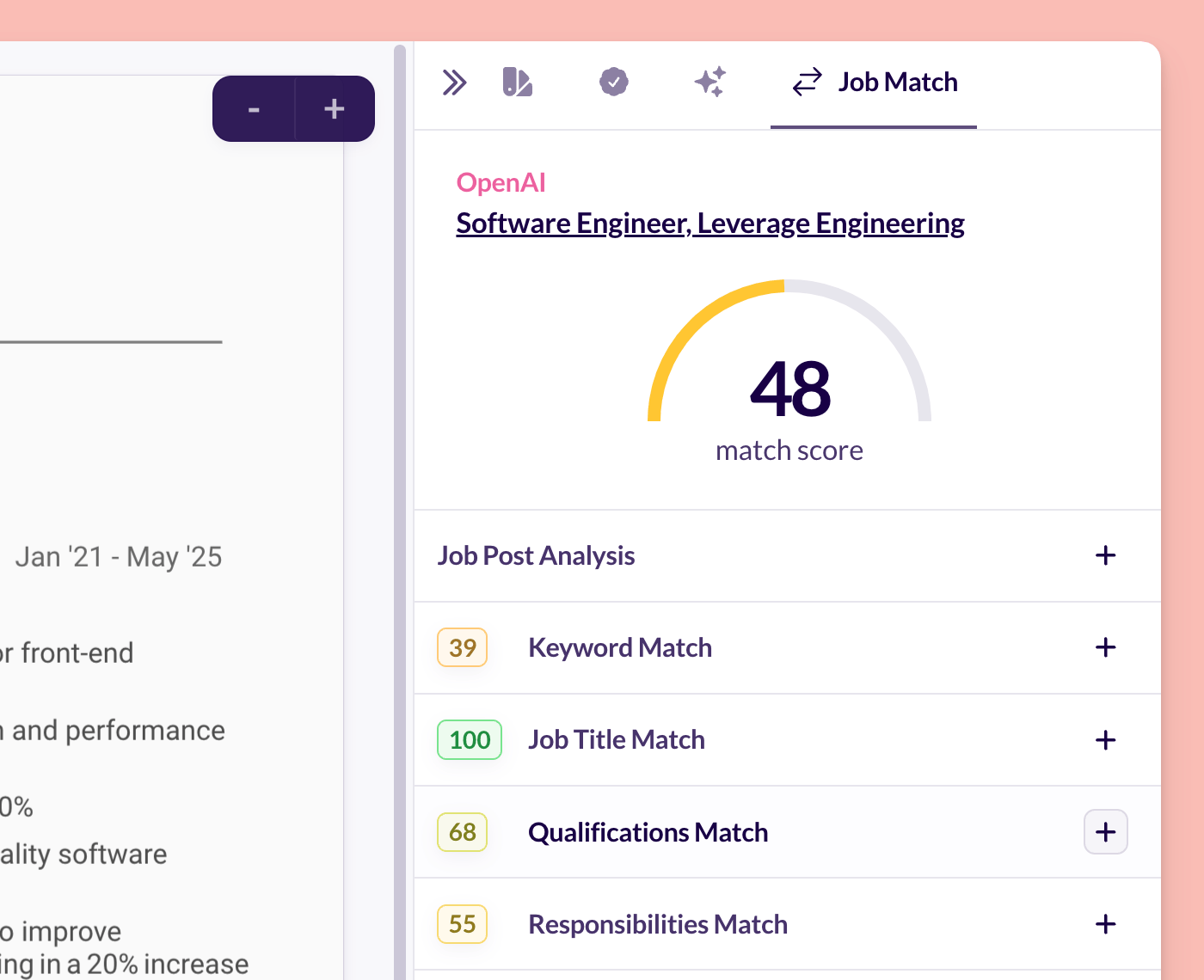 Get instant feedback about your job match score