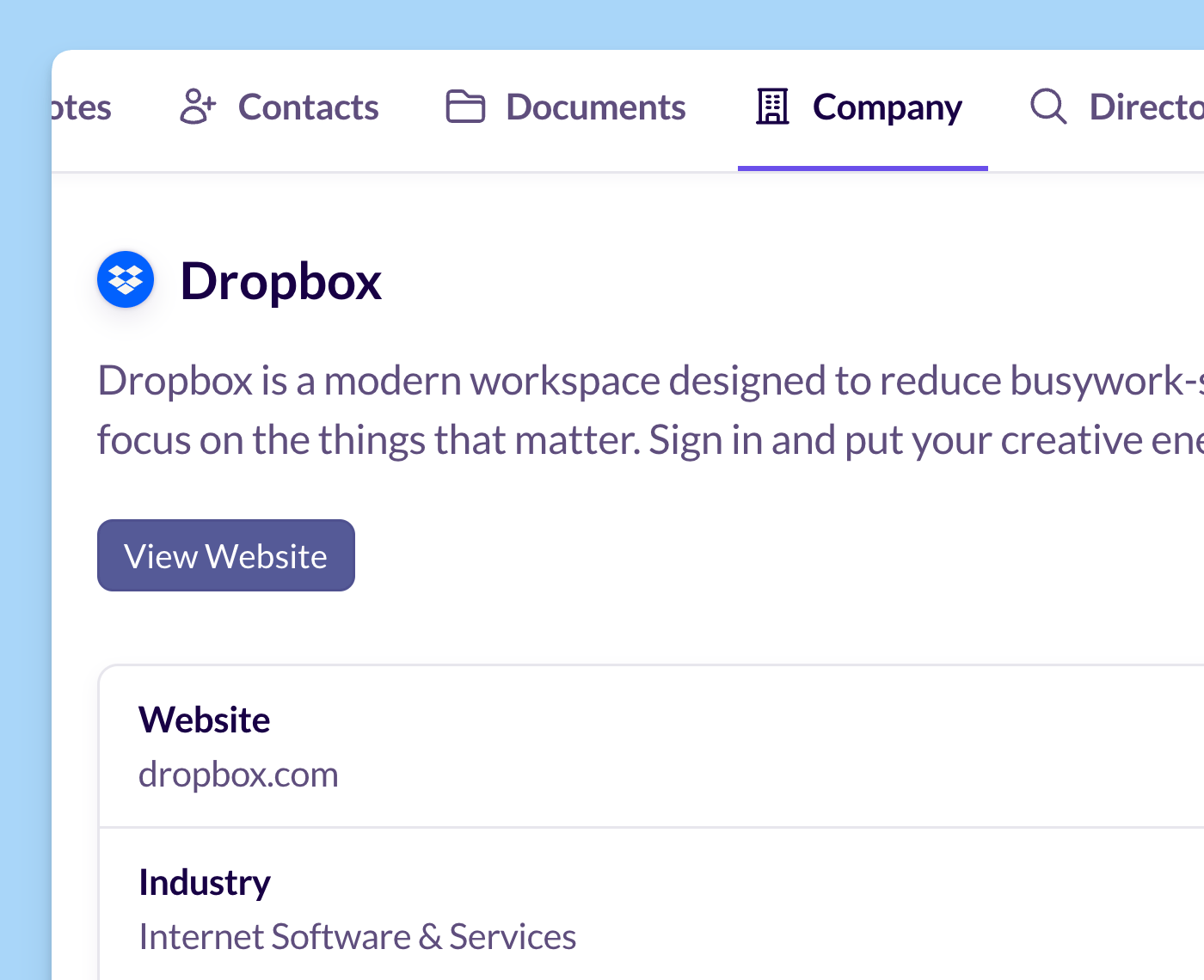 Access Pre-Populated Company Info