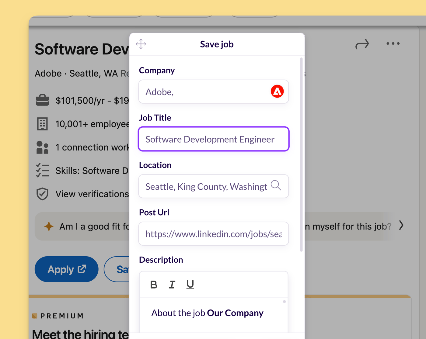 Save Job Details Faster