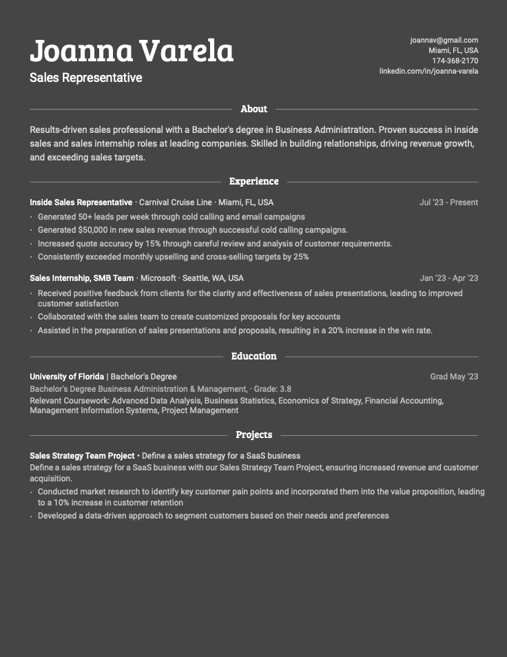 Sales Representative resume example