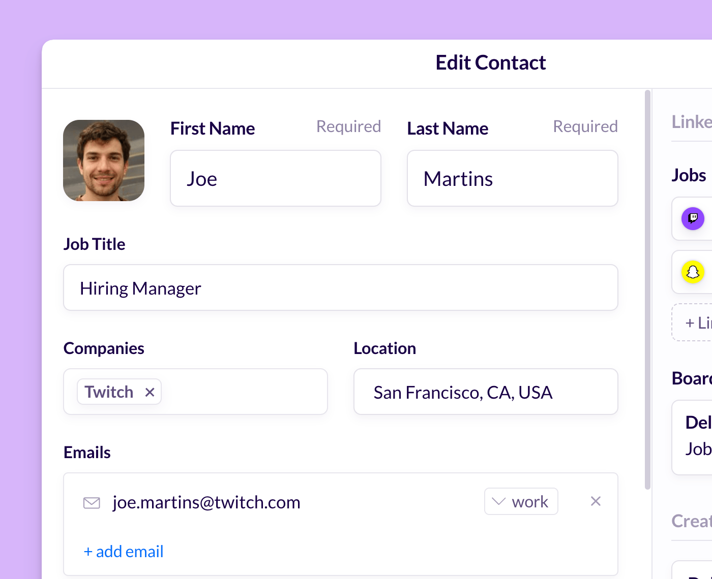 Store your hiring manager’s details