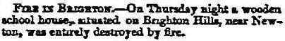 Newspaper report of a schoolhouse fire in Brighton in 1855