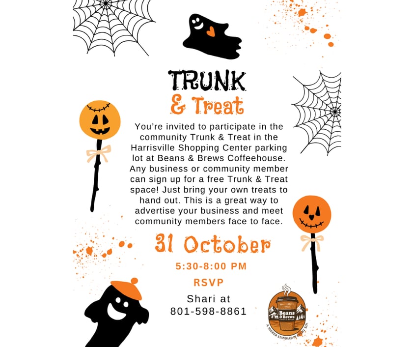 Beans & Brews Halloween Trunk & Treat flyer