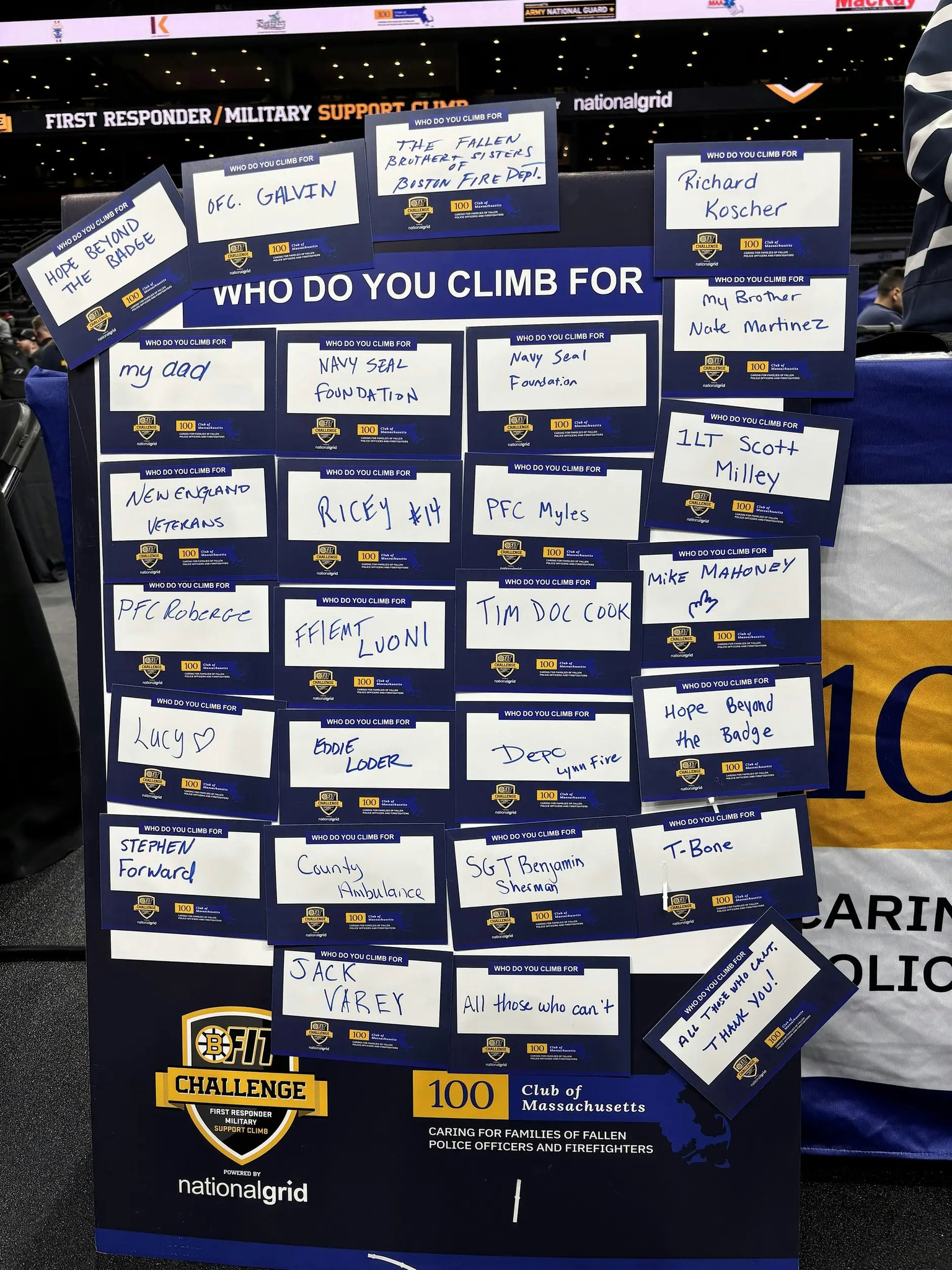 BFit Challenge participants write notes declaring who they climb for.