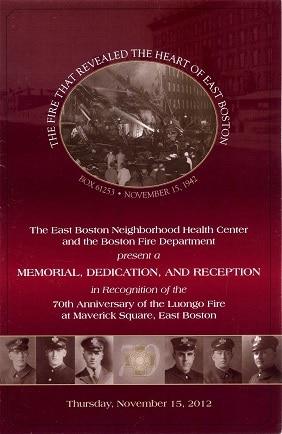 Cover of the Program for the dedication of the Maverick Square Fire memorial - 2012