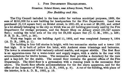 1900 Special city publication on the Dept. Headquarters and firehouse at 60 Bristol St., South End.