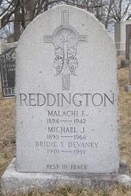 Photo of the gravestone of Hoseman Malachi F. Reddington, Mt. Calvary Cemetery, Roslindale, MA.