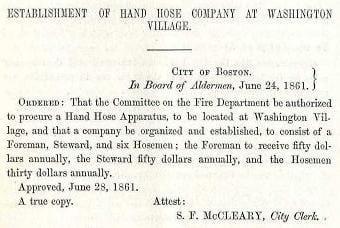 The Board of Aldermen ordered that a Hose Company be established at Washington Village.