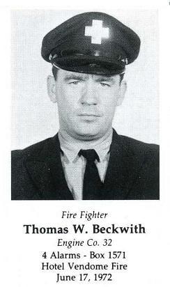 Photo of Fire Fighter Thomas W. Beckwith, Engine 32, LODD 6/17/1972.