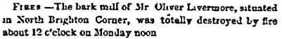 1846 Boston Atlas newspaper story of a bark mill fire in North Brighton Corner.